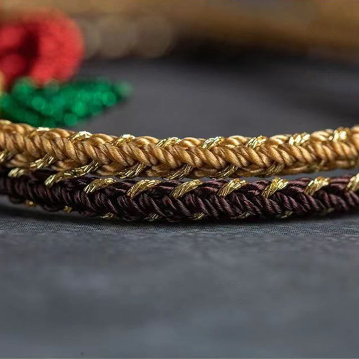 Buddha Stones Róża Kwiat Lina Ośmio-nitkowa Pokojowa Węzeł Szczęścia Bransoletka Ręcznie Robiona