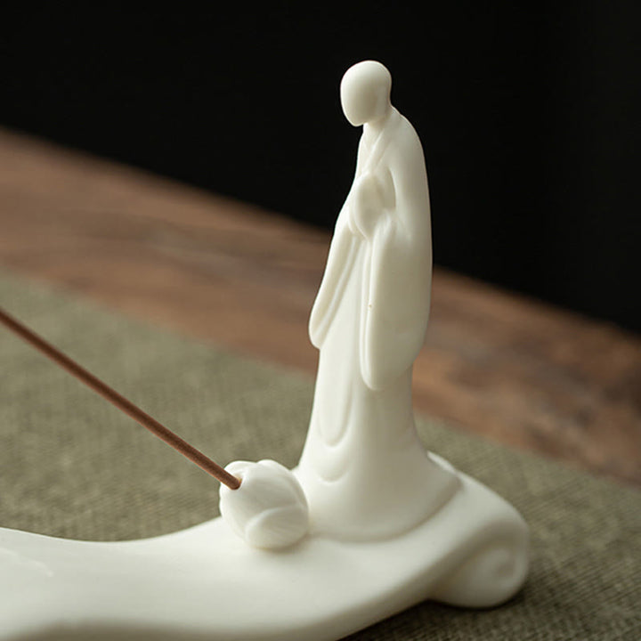 Budda Mnich Ceramiczny Morska Fala Góra Błogosławieństwo Kadzielnica Dekoracja