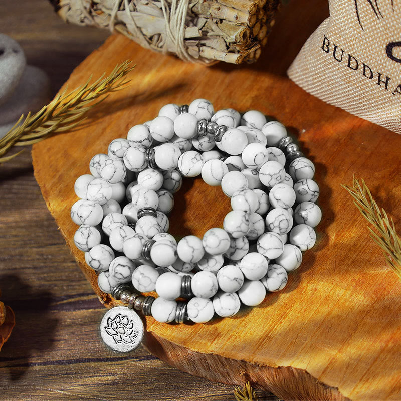 Bransoletka lecznicza Buddha Stones White Turquoise Lotus Mala