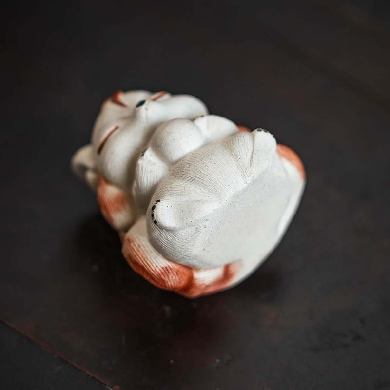 Buddha Stones Miniaturowy Dziewięcioogonowy Lis Fioletowa Glina Dekoracja Biurka Szczęścia