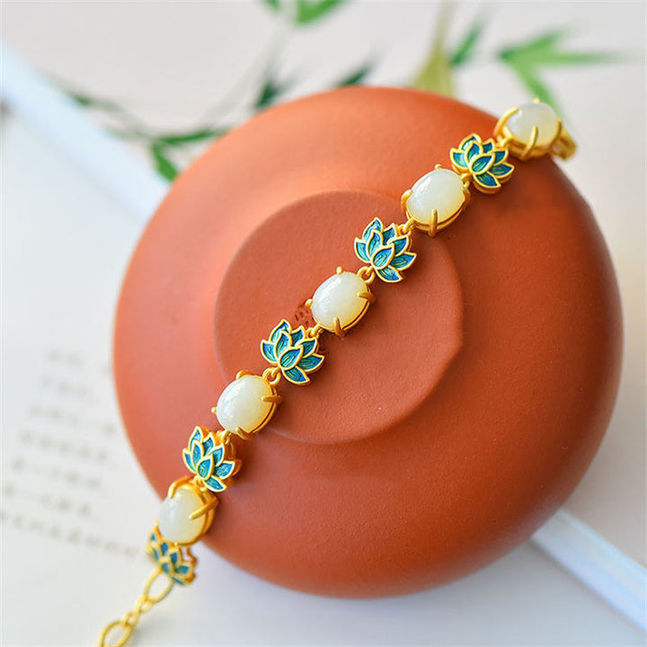 Bransoletka ochronna Buddha Stones White Jade Cyan Jade Lotus