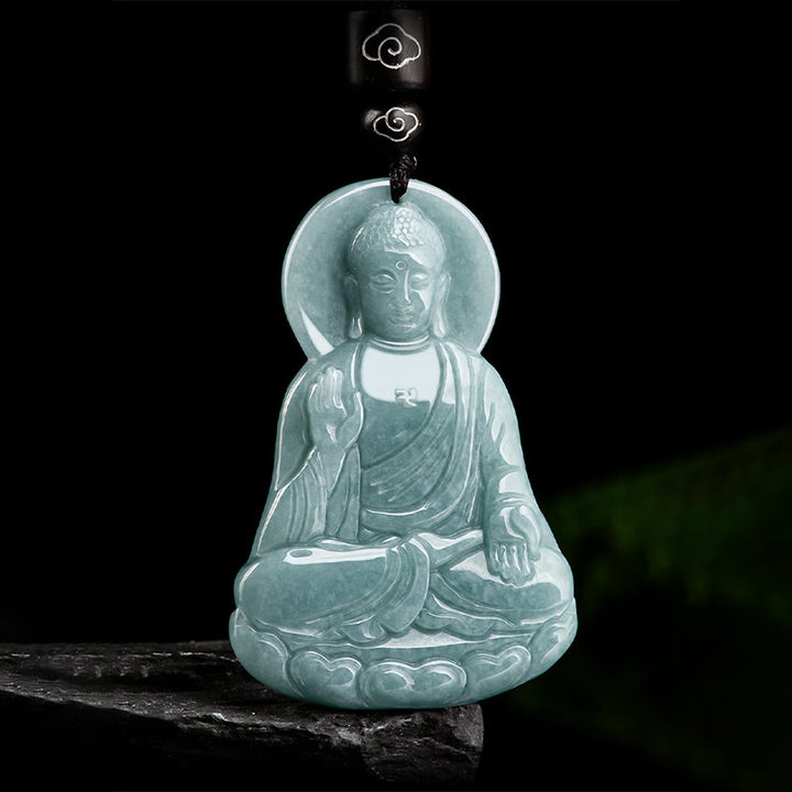 Buddha Stones Amitabha Budda Naturalny Jadeit Lotos Amulet Naszyjnik ze sznurka Współczucie Wisiorek - image 5