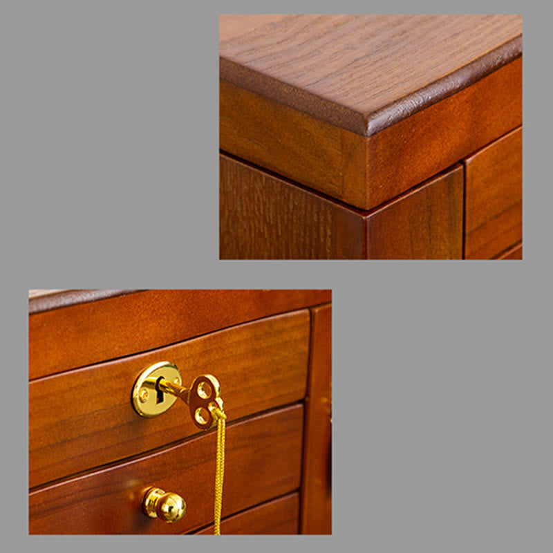 Buddha Stones Vintage Duża Pojemność Drewniane Pudełko na Biżuterię Pudełko Do Przechowywania Biżuterii Z Lustrem