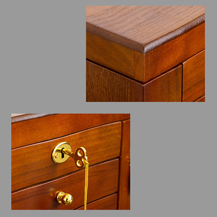 Buddha Stones Vintage Duża Pojemność Drewniane Pudełko na Biżuterię Pudełko Do Przechowywania Biżuterii Z Lustrem