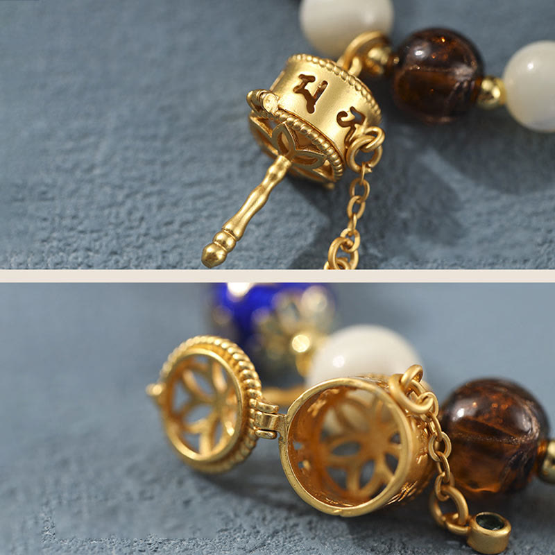 Buddha Stones Tybetańskie Kadzidło Popiół Liuli Szkło Tridacna Kamień Słoneczny Om Mani Padme Hum Koło Modlitewne Bransoletka z zawieszkami