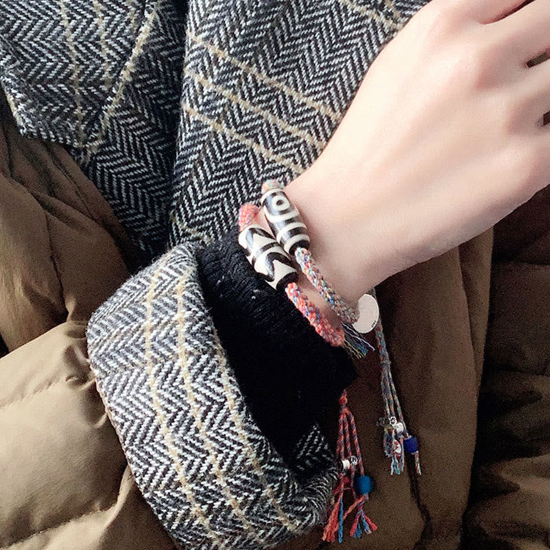 Bransoletka Om Mani Padme Hum z koralików Tybetańskich 925 Sterling Silver, ręcznie robiona Dzi Bead Protection Braid