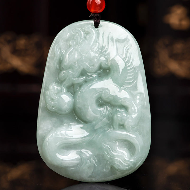 Buddha Stones Chiński Zodiak Latający Smok Jade Ochrona Naszyjnik Wisiorek Sznurek