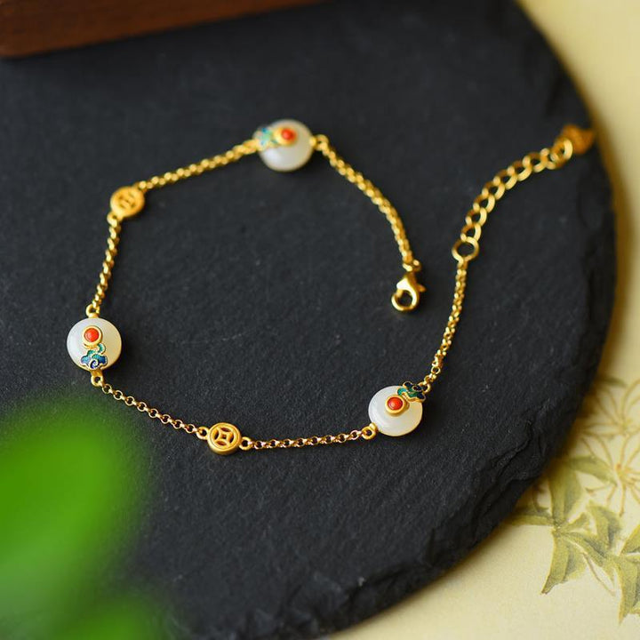 Bransoletka Buddha Stones Peace Buckle White Jade Luck Copper