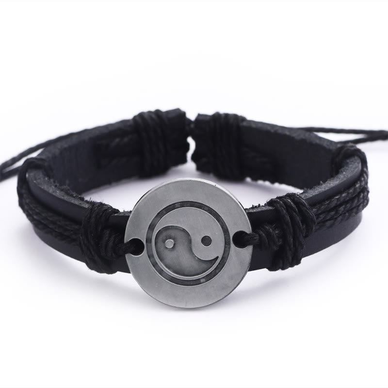 Bransoletka ze sznurka ze skóry Buddha Stones Retro Yin Yang Harmony