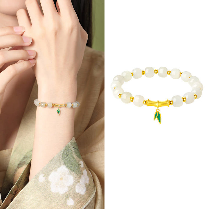 Bransoletka szczęścia z Buddha Stones 925 ze srebra próby Hetian White Jade Bamboo