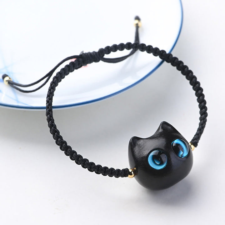 Buddha Stones Mały liść Czerwony sandałowiec Drewno hebanowe Słodka głowa kota Spokojna ochrona Bransoletka pleciona - Drewno hebanowe (równowaga♥spokój) (obwód nadgarstka 14-16 cm) - image 11