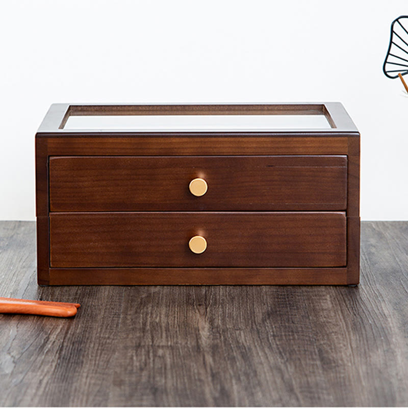 Buddha Stones Retro Solidne Drewniane Pudełko na Biżuterię Pudełko do Przechowywania Biżuterii Z Szufladą