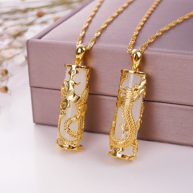 Buddha Stones Jade Dragon Phoenix Miedź Błogosławieństwo Harmonia Naszyjnik Wisiorek - image 2