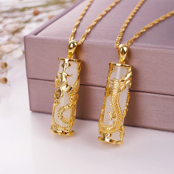 Buddha Stones Jade Dragon Phoenix Miedź Błogosławieństwo Harmonia Naszyjnik Wisiorek - image 2