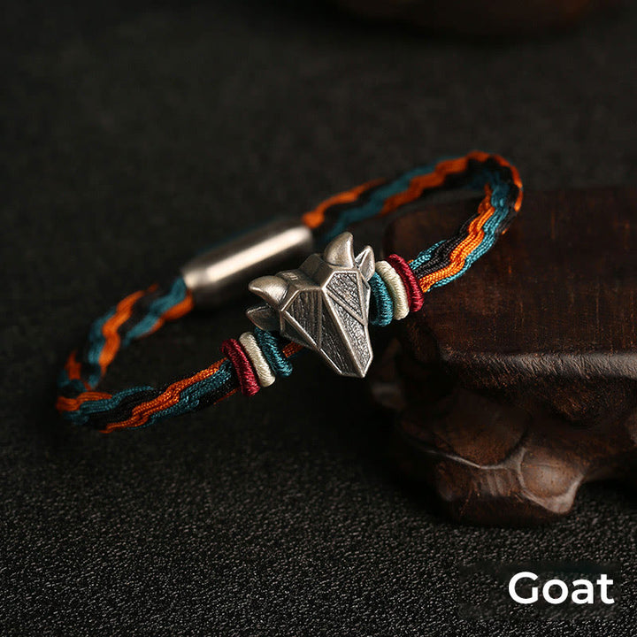 Buddha Stones Ręcznie robione 999 Srebro Sterling Rok Smoka Chiński Zodiaku Ochrona Kolorowa Reinkarnacja Węzeł Liny Bransoletka