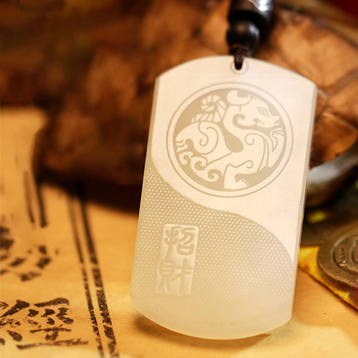 Biały Jadeit PiXiu Yin Yang Szczęście Ochrona Naszyjnik Wisiorek - image 2