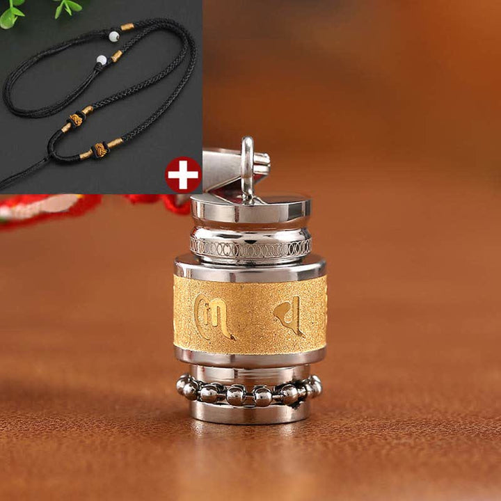 Buddha Stones Tybet Om Mani Padme Hum Shurangama Mantra Tytanowa stal Mądrość Amulet Naszyjnik Wisiorek - 1,2 cm * 1,8 cm - Złoto - Czarny sznurek - image 8