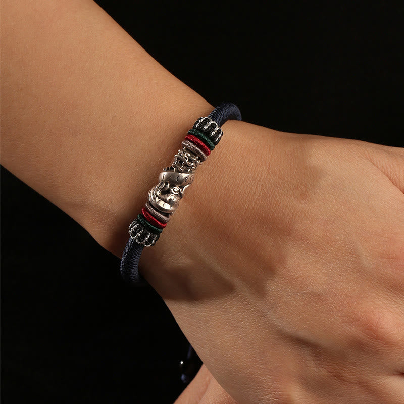 Buddha Stones Ręcznie robione 925 Srebro Sterling Rok Smoka Pomyślny Smok Szczęście Sznur Bransoletka