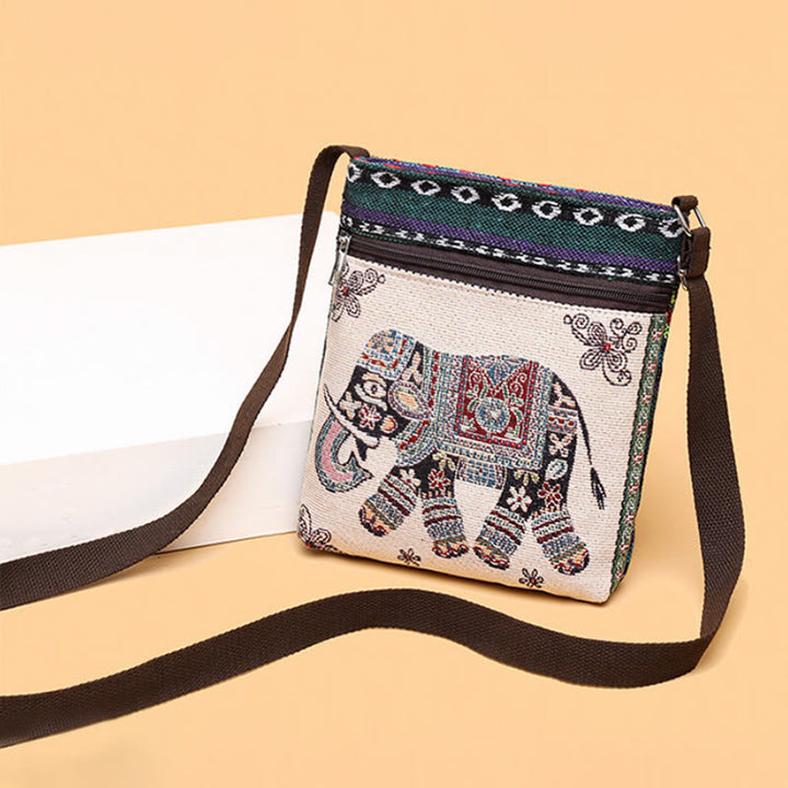Buddha Stones Słoń Motyl Haftowana Płócienna Torba Tote Torba Na Ramię Torba Crossbody