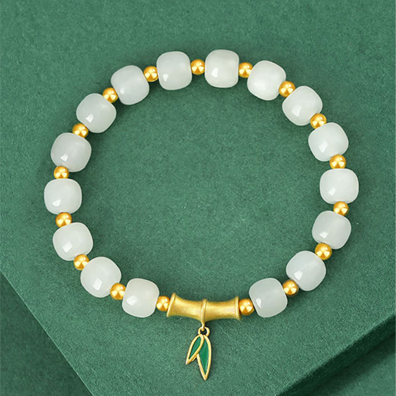 Bransoletka szczęścia z Buddha Stones 925 ze srebra próby Hetian White Jade Bamboo