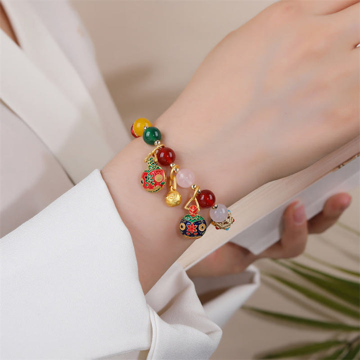 Buddha Stones Złote Połykanie Bestii Rodzina Różnorodny Agat Kryształ Bransoletka Sukcesu