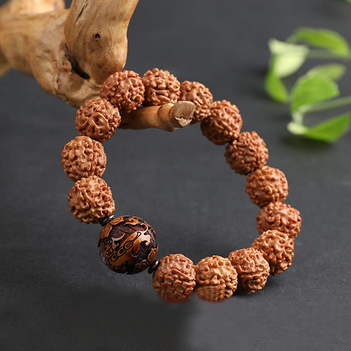 Buddha Stones Tybet Rudraksha Bodhi Seed PiXiu Miedziana Moneta Bogactwo Szczęście Bransoletka
