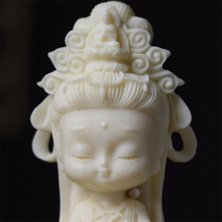 Buddha Stones Mini Kość Słoniowa Owoce Kwan Yin Awalokiteśwara Lotos Bogactwo Dekoracja Biurka