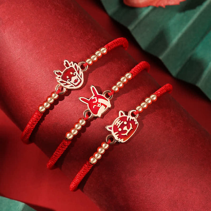 Buddha Stones 925 Srebro Sterling Chiński Zodiak Szczęście Wiara Odbarwienie Czerwony Sznur Bransoletka