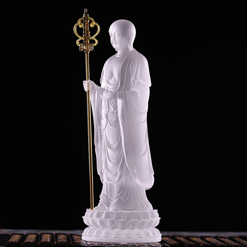 Buddha Stones ręcznie robione Ksitigarbha Bodhisattwa figurka Liuli kryształowe dzieło sztuki posąg spokoju dekoracja domu