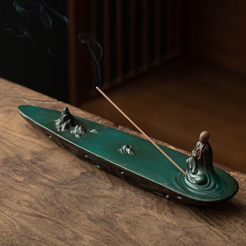 Budda Mnich Ceramiczny Morska Fala Góra Błogosławieństwo Kadzielnica Dekoracja