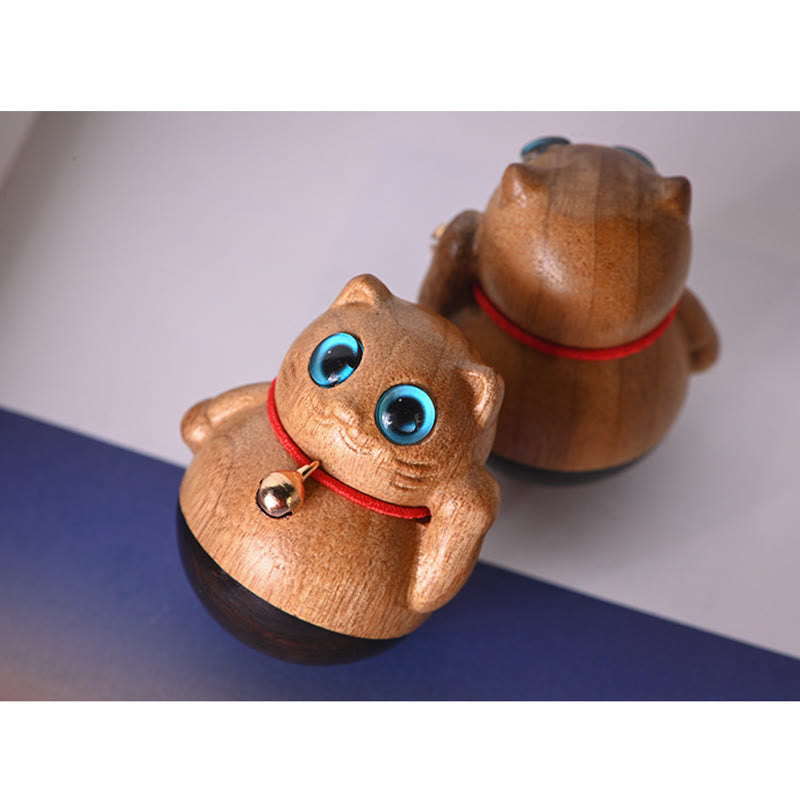 Buddha Stones Miniaturowy Szczęśliwy Kot Kociak Phoebe Zhennan Drewno Błogosławieństwo Dekoracja - image 20