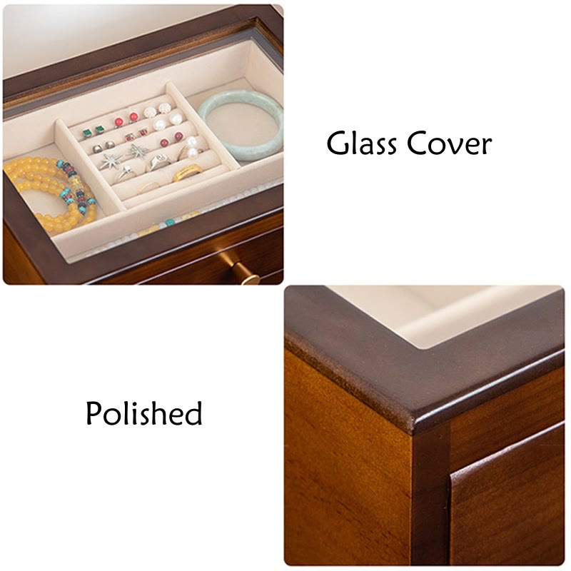 Buddha Stones Retro Solidne Drewniane Pudełko na Biżuterię Pudełko do Przechowywania Biżuterii Z Szufladą