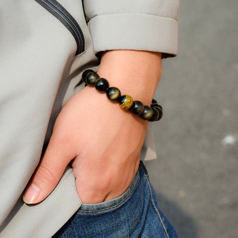 Chiński zodiak Natal Buddha Złoty połysk Obsydian Bransoletka ochrony bogactwa