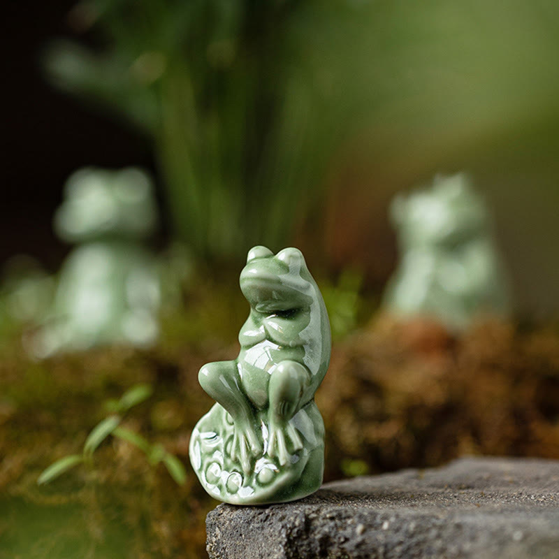 Buddha Stones Mini Mała Medytacja Lotos Spoczywająca Żaba Ceramiczna Bogactwo Szczęście Dom Herbata Figurka Dekoracja