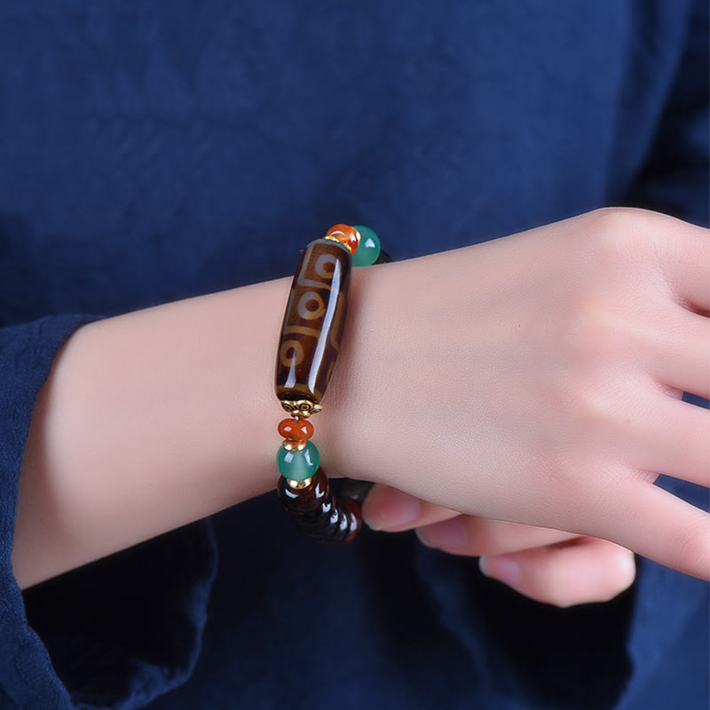 Buddha Stones Tybetańskie Naturalne Dziewięciooczne Koraliki Dzi Bransoletka Ochronna z Trójocznymi Koralikami Dzi