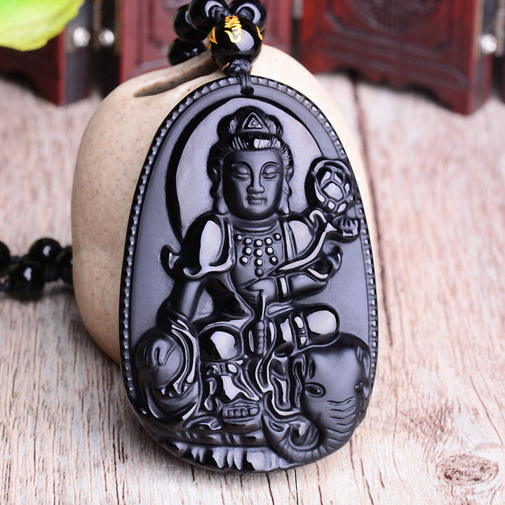 Buddha Stones Chiński Zodiak Obsydian Budda Amulet Ochrona Wisiorek Naszyjnik - image 4