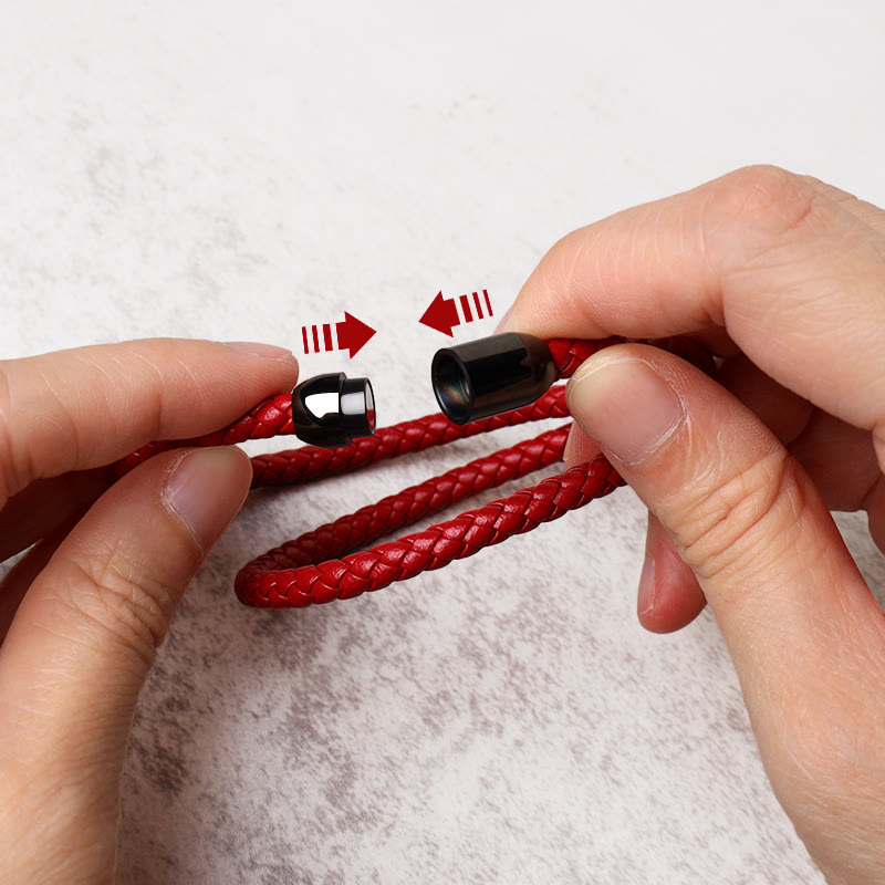 Bransoletka Buddha Stones z prawdziwej skóry, czerwony sznurek, ochrona, zapięcie magnetyczne