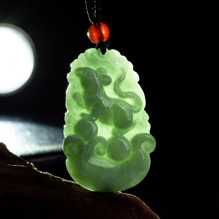 Buddha Stones Naturalny Zielony Jadeit 12 Chiński Zodiak Szczęście Dobrobyt Naszyjnik Wisiorek