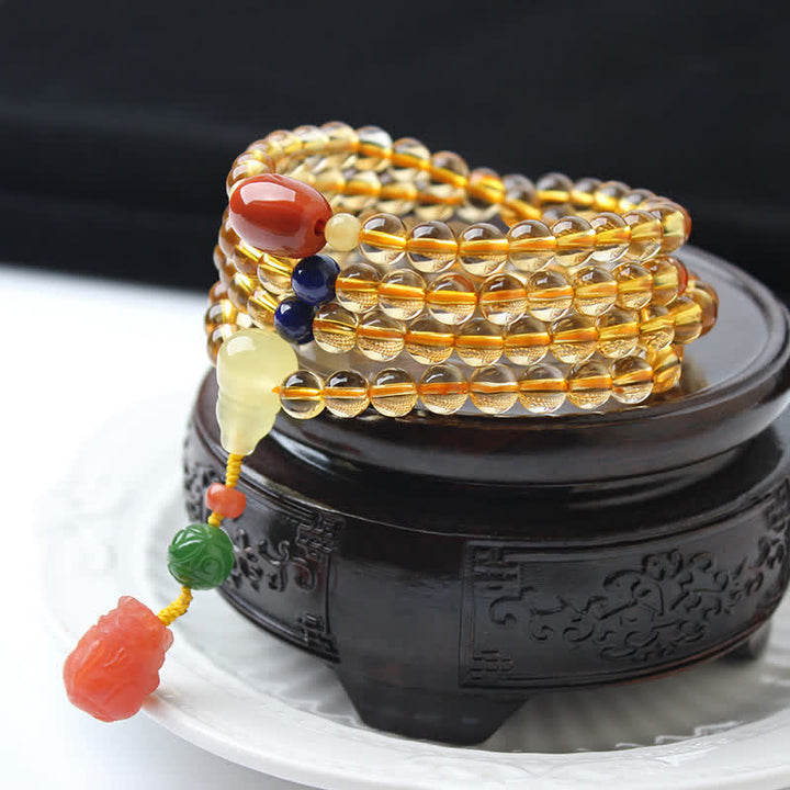 108 Mala Beads Naturalny Cytryn Bursztyn Peace Buckle Czerwony Agat PiXiu Ochrona Bransoletka Charm
