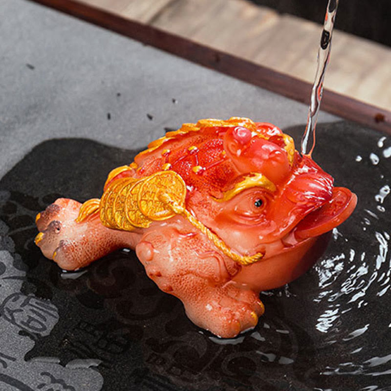 Buddha Stones Zmieniające Kolor FengShui Bogactwo Szczęśliwa Żaba Miedziana Moneta Herbata Zwierzę Żywica Figurka Dekoracja