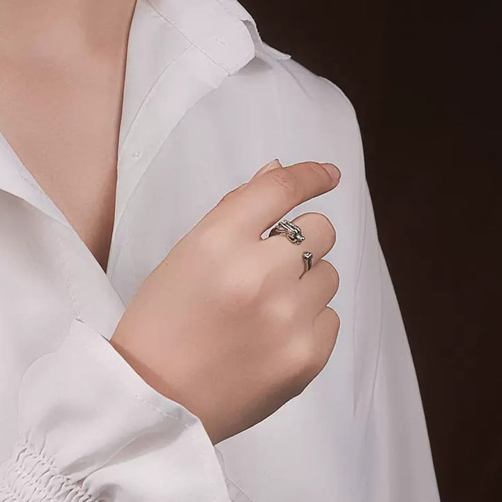 Buddha Stones Vintage Dragon Design Sukces Siła Regulowany Pierścień