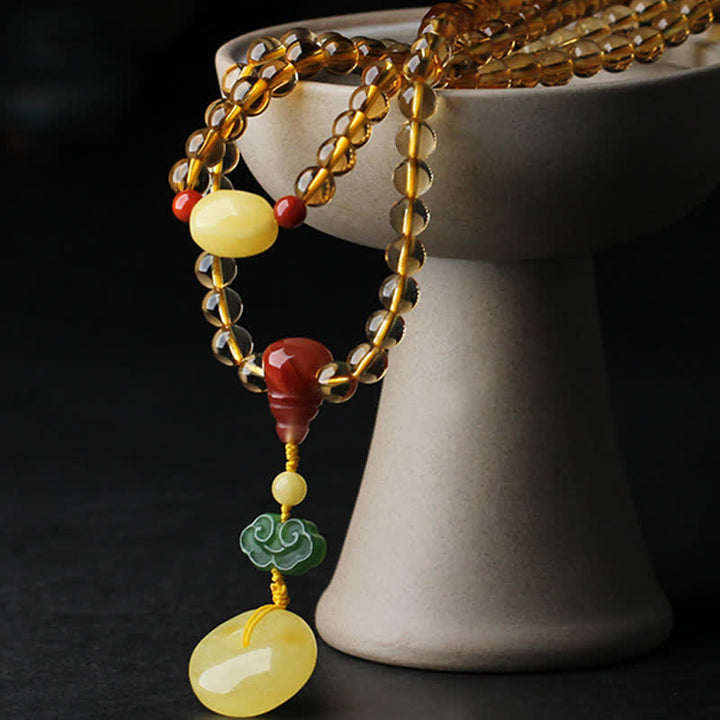 108 Mala Beads Naturalny Cytryn Bursztyn Peace Buckle Czerwony Agat PiXiu Ochrona Bransoletka Charm