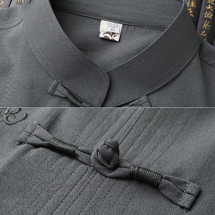 Buddha Stones Tang Suit Hanfu Chiński Smok Tradycyjny Kung Fu Jednolity Krótki Rękaw Topy i Spodnie Odzież Męska Zestaw - image 9