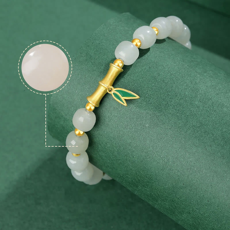 Bransoletka szczęścia z Buddha Stones 925 ze srebra próby Hetian White Jade Bamboo