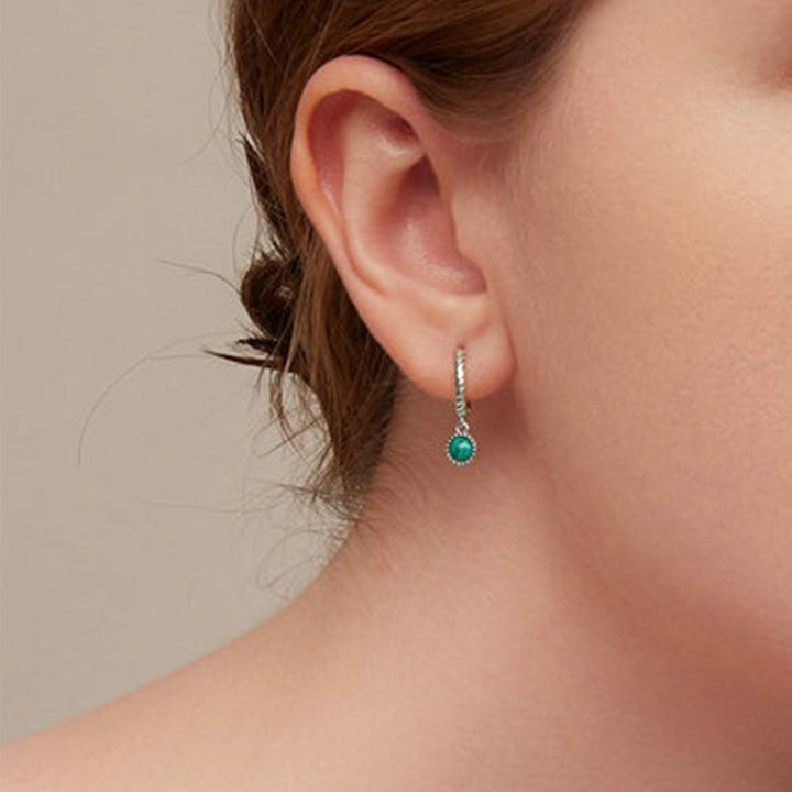 925 Srebrne okrągłe kolczyki z malachitu antylękowe