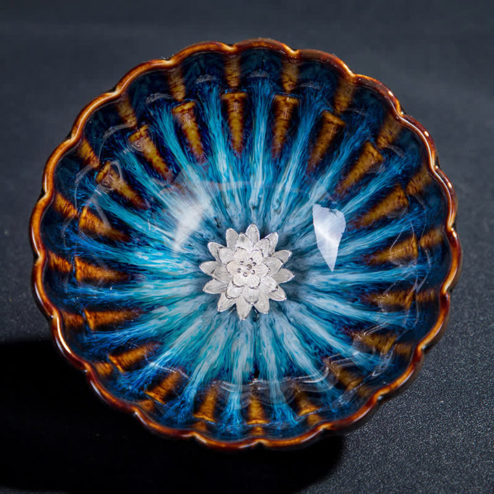 Buddha Stones Lotos Złota Rybka Pomyślny Smok Feniks Ceramiczny Filiżanka Do Herbaty Intarsjowane Filiżanki Do Herbaty 130ml