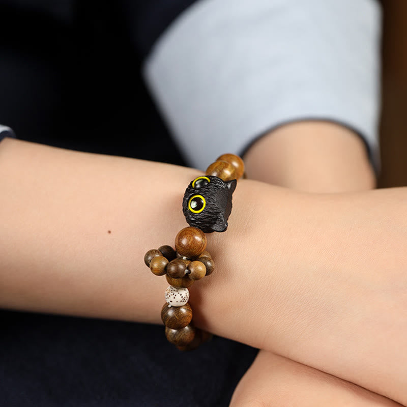 Buddha Stones Zielone Drzewo Sandałowe Hebanowe Kotek Spokój Uspokajająca Bransoletka - image 4