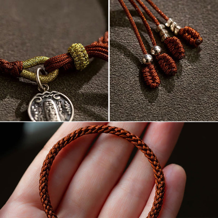 Buddha Stones Ręcznie robione 925 Srebro Pięć Kierunków Bogowie Bogactwa Szczęścia Ochrona Bransoletka Warkocz - image 9