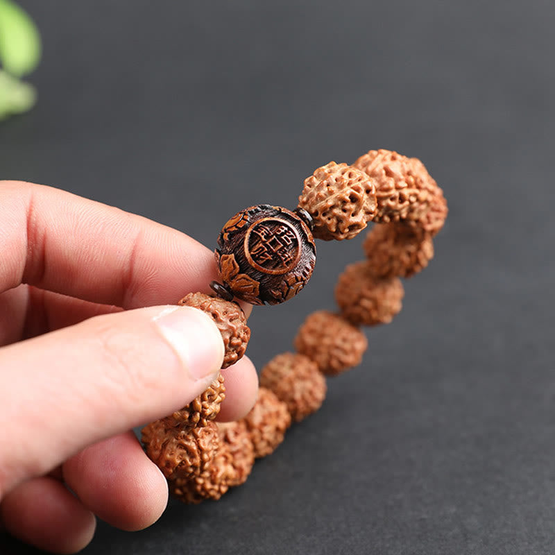 Buddha Stones Tybet Rudraksha Bodhi Seed PiXiu Miedziana Moneta Bogactwo Szczęście Bransoletka