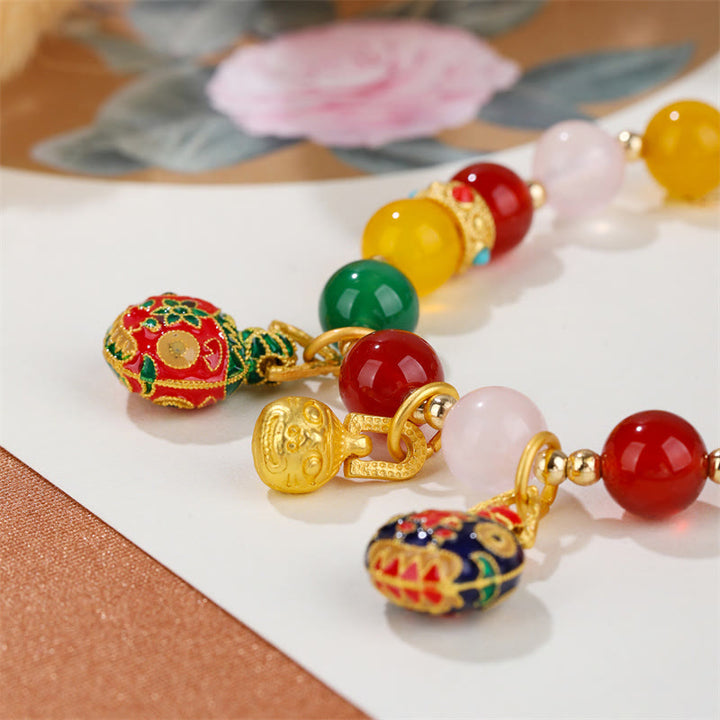 Buddha Stones Złote Połykanie Bestii Rodzina Różnorodny Agat Kryształ Bransoletka Sukcesu